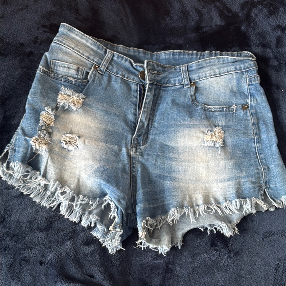 Denim Frayed Hem Women's Shorts